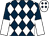 Dark blue & white diamonds, white & dark blue halved sleeves, white cap, dark blue diamonds (Park Hill Racing)