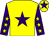 Yellow, purple star, purple sleeves, yellow stars, yellow cap, purple star (J R Stroud)