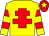 Yellow, red cross of lorraine, hooped sleeves, red cap, yellow star (Wardington Hopefuls)