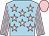 Light blue, pink stars, pink and light blue striped sleeves, pink cap (Mr Jim Biggane)
