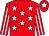 Red, white stars, striped sleeves, white star on cap (Right Ok Syndicate)