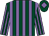 Dark green and mauve stripes, mauve and dark green striped sleeves, dark green cap, mauve diamond (Colin Peake & Julie Slater)