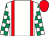 WHITE, RED braces, EMERALD GREEN and WHITE check sleeves, RED cap (James & Jean Potter Ltd)