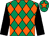 Emerald green and orange diamonds, black sleeves, emerald green cap, orange star (Bostock Dunlevy McGuinness Bradshaw)