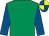 Emerald green, royal blue sleeves, royal blue and yellow quartered cap (Mr & Mrs S C Willes)