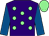 Purple, light green spots, royal blue sleeves, light green cap (Mrs C New)