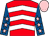 Red, white chevrons, royal blue sleeves, pink stars and cap (East India Racing)