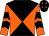 Black and orange diabolo, orange and black chevrons on sleeves, black cap, orange stars (The Cabal)