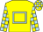 Yellow, light blue hollow box, check sleeves & cap (Adders Partnership)