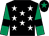 Black, white stars, emerald green sleeves, black armlets, black cap, emerald green star (Mr Alan Udale)