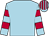 Light blue, scarlet hooped sleeves, striped cap (Mrs R Robson)
