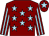 Maroon, light blue stars, striped sleeves and star on cap (Crofters Racing Syndicate)