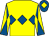 Yellow, royal blue triple diamond, diabolo on sleeves, royal blue cap, yellow diamond (Mrs Olena Tarnavska)
