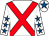White, red cross belts, white sleeves, royal blue stars, white cap, royal blue star (Coriolan Partnership & Partner)