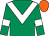 Emerald green, white chevron and armlets, orange cap (Mr R P Gallagher)