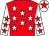 Red, white stars, white sleeves, red stars, white cap, red star (Flushfarm Racing Syndicate)