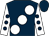 Dark blue, large white spots, white sleeves, dark blue spots (The Double Six Racing Partnership)