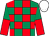 EMERALD GREEN and RED check, halved sleeves, WHITE cap (Mrs Belinda Clarke)