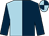 Dark blue & light blue halved, dark blue sleeves, quartered cap (Mrs F Hand)
