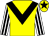 Yellow, black chevron, white and black striped sleeves, yellow cap, black star (Mr D Flatt)