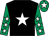 Black, white star, emerald green sleeves, white stars, emerald green cap, white star (Mrs Helen Butler)