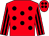 Red, black spots, striped sleeves and spots on cap (The Ladybirds)