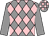 Grey and pink diamonds, grey sleeves, check cap (Miss P Morris)