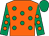 Orange, emerald green spots, emerald green sleeves, orange spots, emerald green cap (Robert Bradley & P T Midgley)