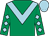 Emerald green, light blue chevron, diamonds on sleeves, light blue cap (Lady Whent)