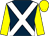 Dark blue, white cross belts, yellow sleeves and cap (Mr A L R Morton)