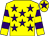 Yellow, purple stars, hooped sleeves, yellow cap, purple star (Mr D Sutherland)