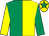 Emerald green and yellow (halved), sleeves reversed, yellow cap, emerald green star (Mr C M Scholey)