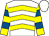 White, yellow chevrons, yellow and royal blue hooped sleeves, white cap (Alaw)