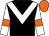 Black, white chevron, white sleeves, orange armlets and cap (Silkword Racing Partnership)
