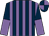 Dark blue and mauve stripes, halved sleeves, dark blue and mauve quartered cap (Lord Daresbury & Jocelyn Rosenburg)