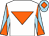 White, orange inverted triangle, light blue and orange diabolo on sleeves, light blue cap, orange diamond (The Kirby Club Partnership)