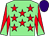 Light green, red stars, diabolo on sleeves, purple cap (Patrick K Murphy)