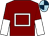 Maroon, white hollow box, halved sleeves, light blue and dark blue quartered cap (Mrs Jan Dare,rj Hodges)