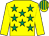 Yellow, emerald green stars, yellow sleeves, striped cap (Maurice Kelleher)