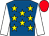 Royal blue, yellow stars, white sleeves, red cap (Striding Snail Syndicate)