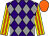Purple and grey diamonds, yellow and orange striped sleeves, orange cap (As Sutch Partnership)