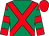 Emerald green, red cross belts, red and emerald green hooped sleeves, red cap (Mr Paul Jenkins)
