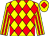 Yellow and red diamonds, striped sleeves, yellow cap, red diamond (Mr And Mrs T P Winnell)