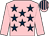Pink, dark blue stars, pink sleeves, striped cap (Mrs B McConnell)