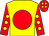 Yellow, red disc, red sleeves, yellow spots, red cap, yellow spots (A C Entertainment Technologies Ltd)