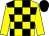 YELLOW and BLACK check, YELLOW sleeves, BLACK cap (Mrs J Donnelly)