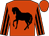 TANGERINE, BLACK horse, TANGERINE sleeves, black stripes, TANGERINE cap (J Turner)