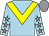 Light blue, yellow chevron, light blue sleeves, grey stars and cap (Mr Yves Maupoil)