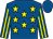 Royal blue, yellow stars, striped sleeves, royal blue cap (Louise Magee)