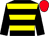Black & yellow hoops, black sleeves, red cap (Sean P Graham)